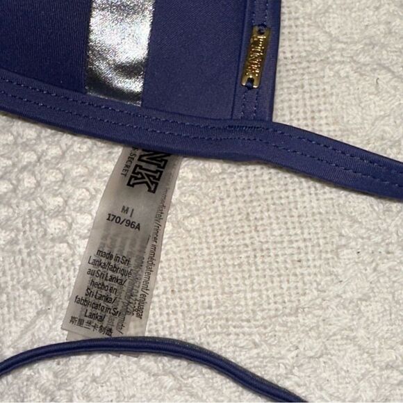 PINK blue Padded Victoria Secret Bikini string top with silver accents sz m - Picture 6 of 8